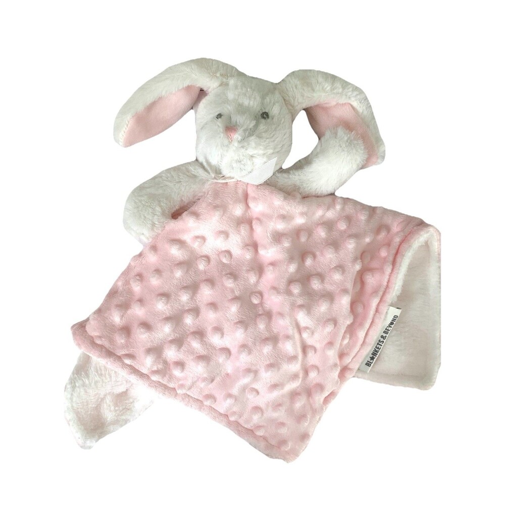 NWT Blankets and Beyond Bunny Lovey Security Blanket PINK White Plush Minky Dots